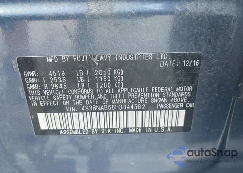 2017 Subaru Legacy 2.5I из США, поврежденный, VIN 4S3BNAB68H3044582